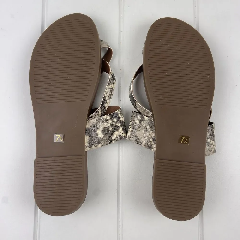 🫶STEVE MADDEN Athens Strappy Flat Sandal Natural Snake Faux Leather Size 7.5M - Picture 6 of 6